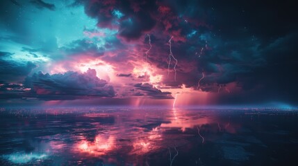 Obraz premium The abstract storm is a captivating sight. Lightning and rain add to the dramatic atmosphere.