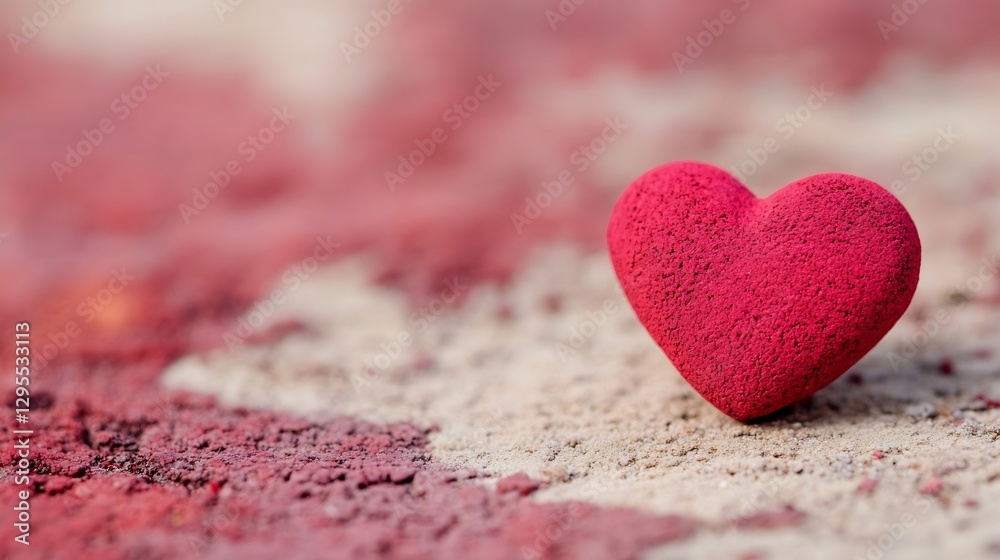 Poster Beautiful textured red heart decoration on soft background of colorful powders : Generative AI