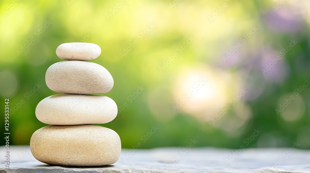 Poster balanced stack of smooth zen stones symbolizing peace and harmony in nature : generative ai