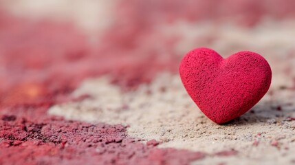 Fototapeta premium Beautiful textured red heart decoration on soft background of colorful powders : Generative AI
