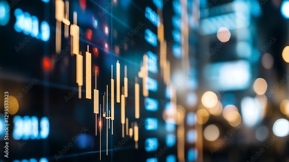 Poster Intricate Stock Market Digital Display with Colorful Charts and Data Analyzing Financial Trends : Generative AI