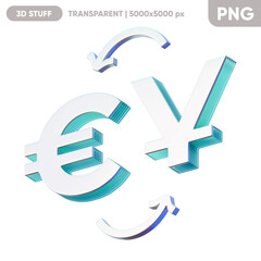 Illustration of the currency exchange between the euro and the Chinese yuan on the blue background. Composition for economics and finance. 3d render