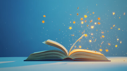 Book with Glowing Golden Light and Stars