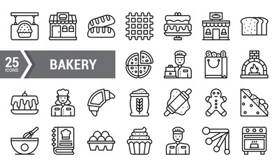 25 Bakery Icons for Website and Mobile App Design.