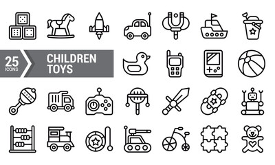 25 Linear Childrens Toy Icons for Website Design.