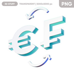 Illustration of the currency exchange between the euro and the Swiss Franc on the blue background. Composition for economics and finance. 3d render