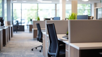 Fototapeta premium Modern Office Space with Workstations and Natural Light for Productive Work Environment : Generative AI