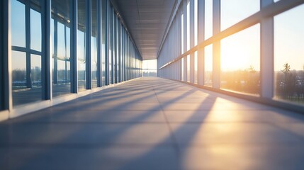 Fototapeta premium Bright and airy airport terminal corridor bathed in sunlight and shadows : Generative AI