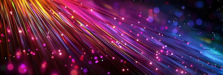 Pink and blue fiber optic strands with light points on gradient background