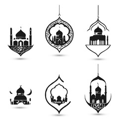 Set collection logo hanging Islamic  raditional muslim symbols of Ramadan Mubarak fanous