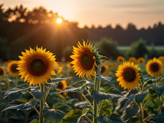 Obraz premium sunflower field in the morning