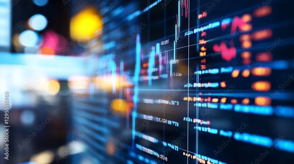 Aufkleber Dynamic stock market analysis visual displayed on screen with fluctuating graphs and indicators : Generative AI