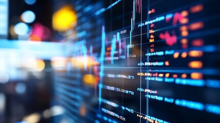 Dynamic stock market analysis visual displayed on screen with fluctuating graphs and indicators : Generative AI