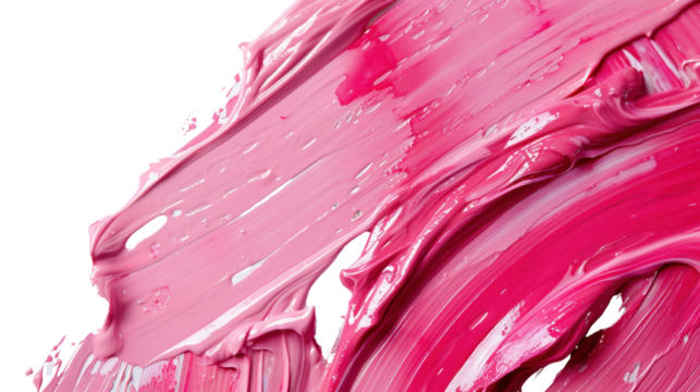 Pink and magenta paint brush strokes creating abstract design on transparent background