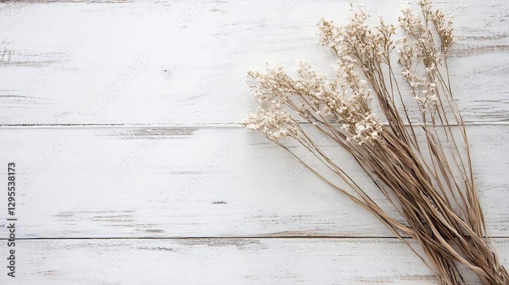 Aufkleber stylish dried flower bouquet on a rustic light wooden background creating a cozy atmosphere : genera