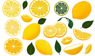 Fresh and Juicy Lemon Collection on Bright White Background