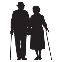 Elderly Couple Silhouette Holding Hands Longevity and Love Illustration
