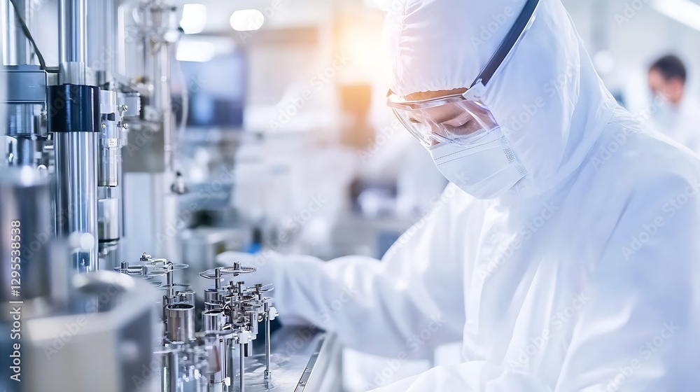 Aufkleber Scientist in a lab coat working in a cleanroom environment focused on a high-tech laboratory experiment : Generative AI