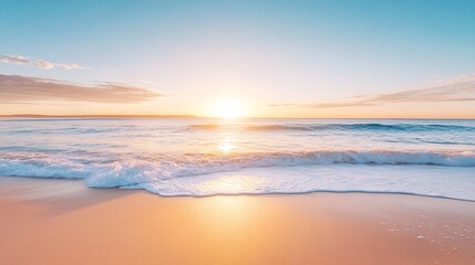Fototapeta premium Tranquil beach scene with gentle waves lapping at the shore during a stunning sunset creating a peaceful ambiance : Generative AI