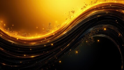 Obraz premium Abstract wallpaper with flowing black and gold waves, creating a dynamic and elegant visual effect.