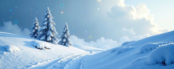 Snowy landscape with blue frosty background, blue, snowflakes, snow
