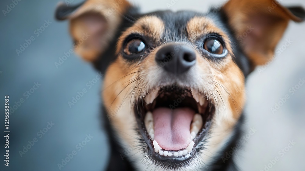 Aufkleber Playful and Alert Dog With Open Mouth Capturing Joyful Expression in Close-Up Portrait : Generative AI