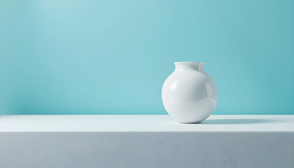 White Vase on a Light Blue Background - Minimalist Still Life
