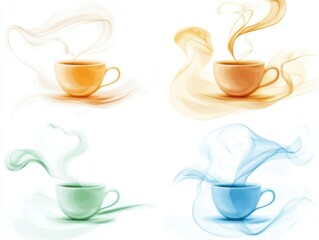 Obraz premium Steaming cups of coffee, a minimalist aromatic bliss on white background four