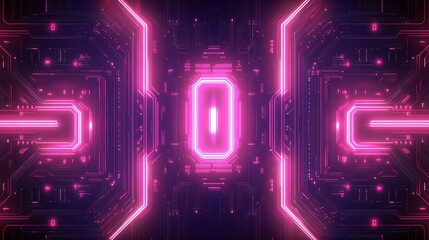 Fototapeta premium Abstract pink neon glowing circuit board technology background.