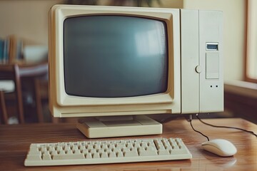 Vintage computer setup on a wooden desk