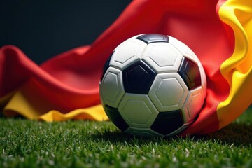 Naklejka premium Soccer ball surrounded by swirling German flag pattern, dynamic composition , pattern, vector, flag