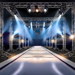 Fashion runway with lighting equipment and event production setup 