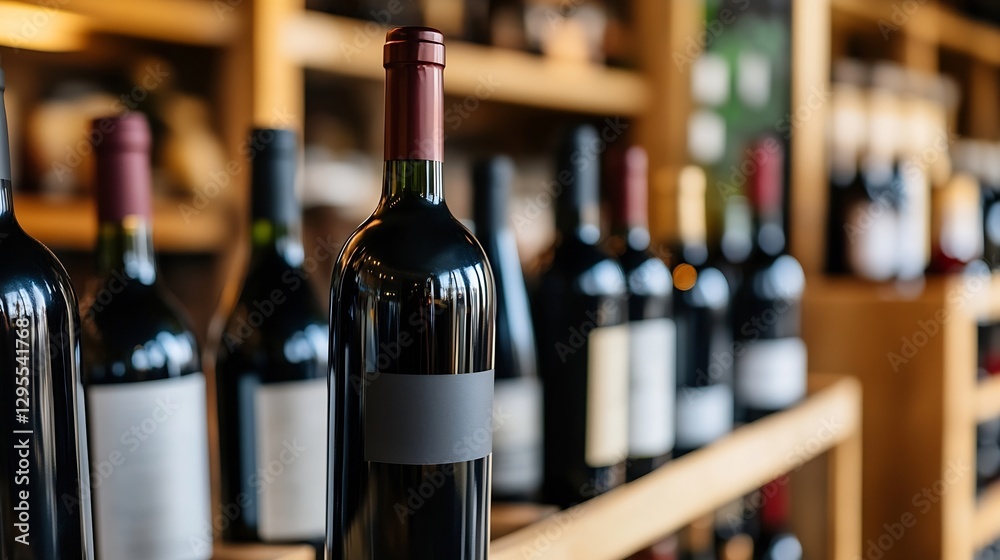 Poster elegant wine bottle in a stylish wine store surrounded by various wines showcasing exquisite selecti