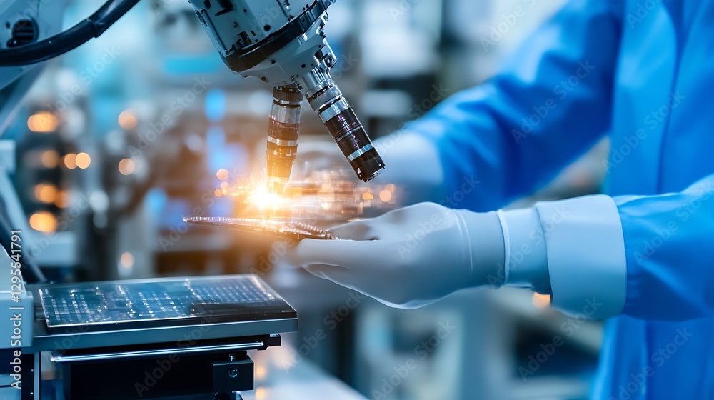 Aufkleber Advanced Microchip Testing Under a Microscope in a High Tech Laboratory Setting : Generative AI