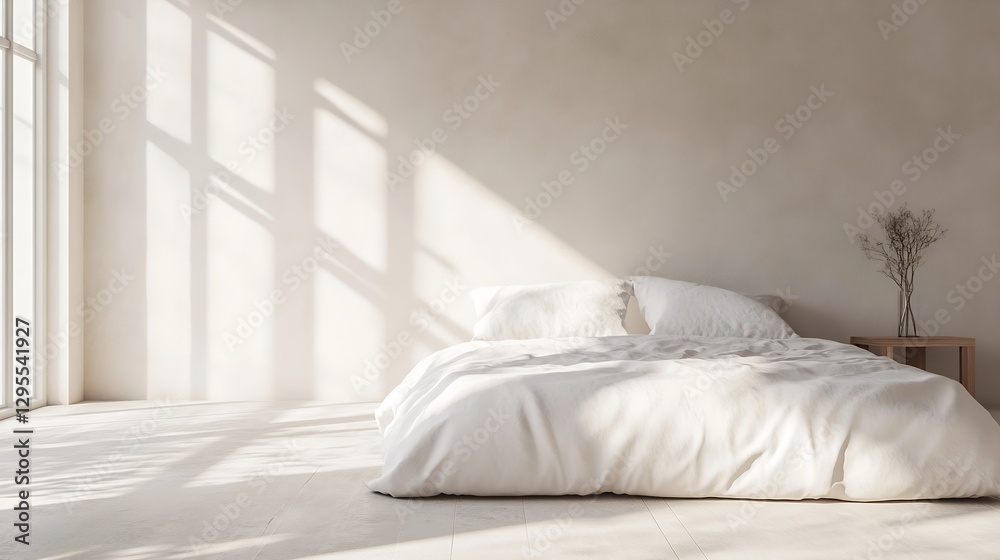 Poster serene bedroom interior with soft light shadows creating a calming atmosphere for relaxation : gener