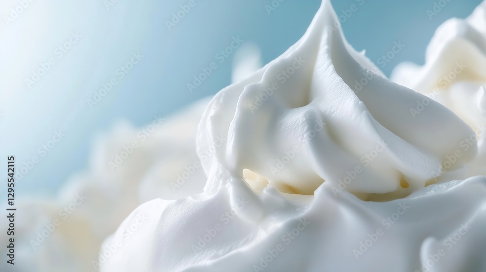 Poster Close up view of fluffy whipped cream texture against a soft blue background for culinary uses : Generative AI
