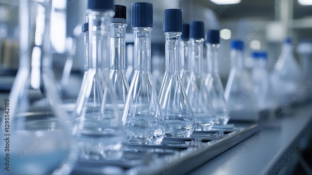 Poster closeup of laboratory glassware arranged neatly showcasing precision in scientific research and anal