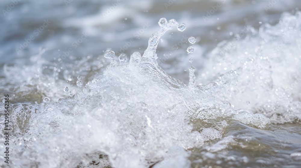 Poster Highenergy shot of ocean water splashing in multiple droplets illustrating the force of waves in nature : Generative AI