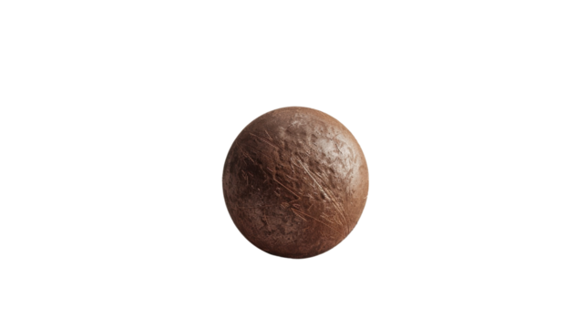 Chocolate sphere rotating on transparent background: delicious treat in motion