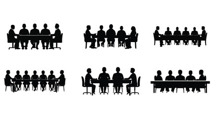 Business Meeting Silhouettes Vector Set - Teamwork, Conference, Discussion