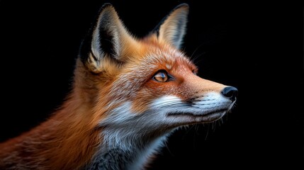 Obraz premium A beautiful red fox portrait with a striking dark background