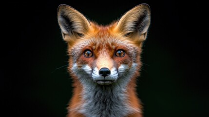 Fototapeta premium A majestic fox with orange and white fur stares intently