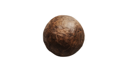 Whole coconut rotating on transparent background in photorealistic style