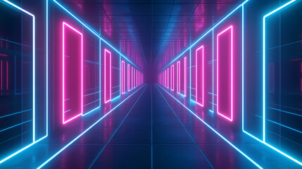 Neon Tunnel with Blue and Pink Lights