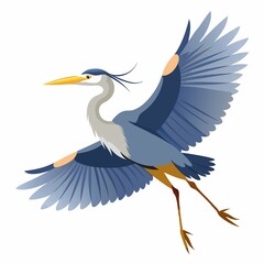 heron in flight illustration on white background