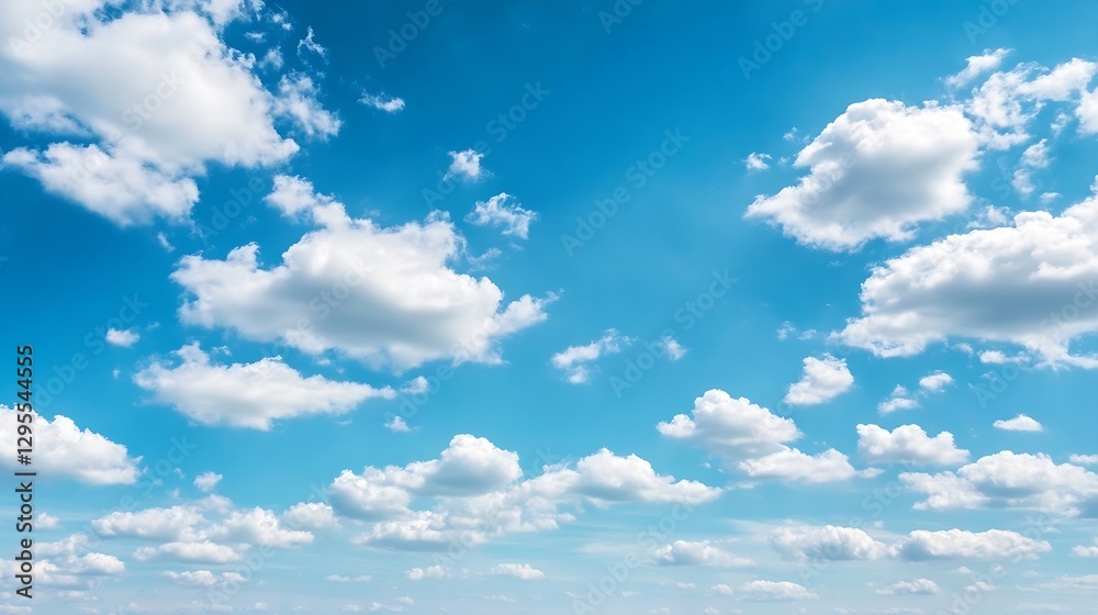 Poster bright sky filled with fluffy white clouds contrasting against a clear blue backdrop creating a beau