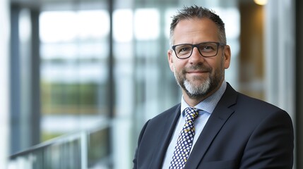 Fototapeta premium Professional businessman portrait with glasses in a modern office environment : Generative AI