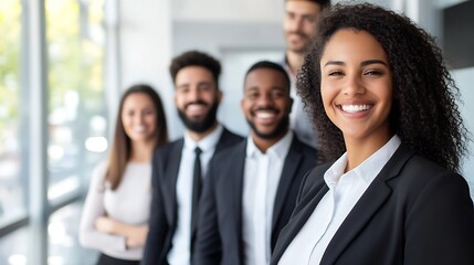 Fototapeta premium Diverse group of smiling business professionals standing in modern office environment : Generative AI