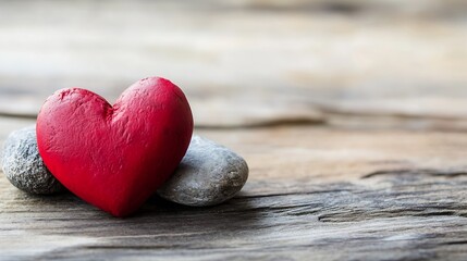 Obraz premium Symbol of Love with a Red Heart Stone on a Rustic Wooden Surface : Generative AI