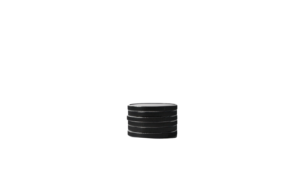 Stack of black poker chips on transparent background forming a podium